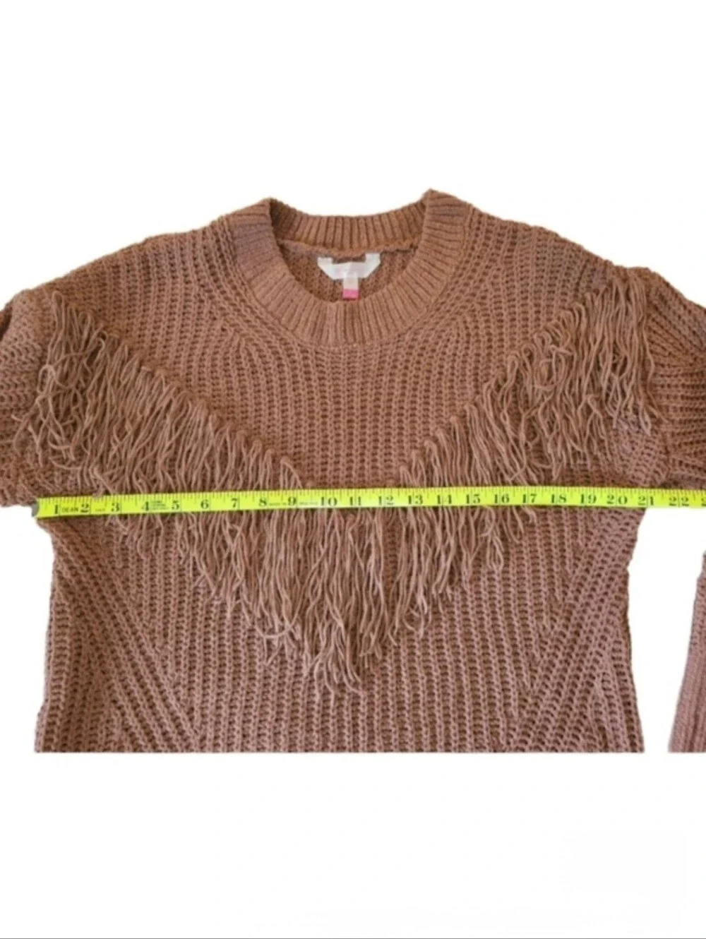 No Boundaries Mocha Western Fringe Knit Sweater Juniors Large (11-13)